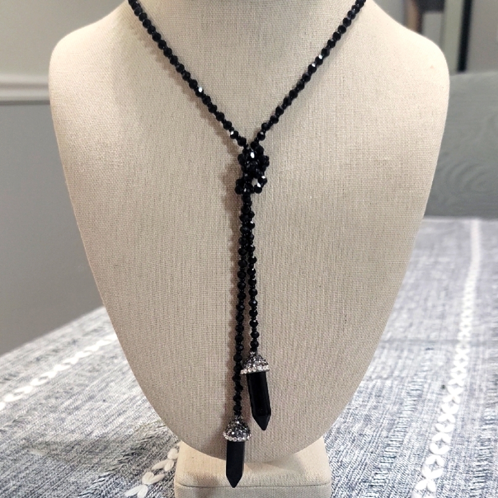 Charming Charlie Elegant Black Beaded Necklace 26"